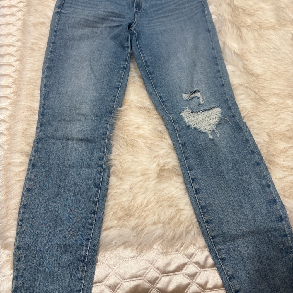 PAIGE Light Blue Distressed Skinny Jeans